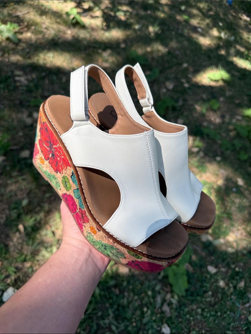 CORKYS wedge floral sandals faux leather